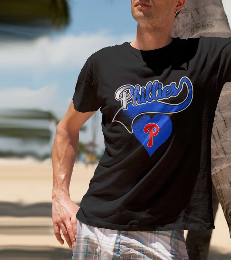 Phillies Heart Blue P Logo Baseball T-Shirt