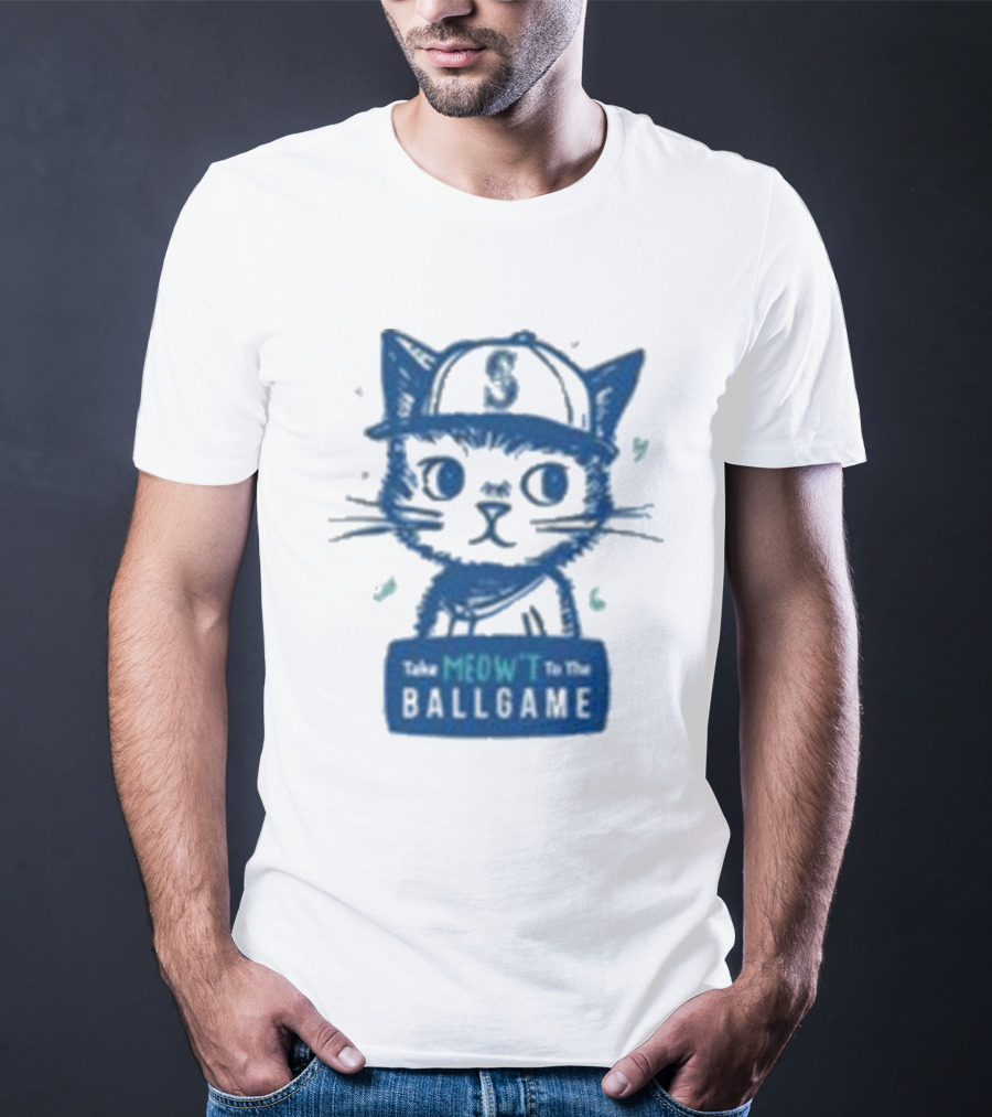 Mariners Take Meow’t To The Ballgame Cat In Baseball Cap T-Shirt