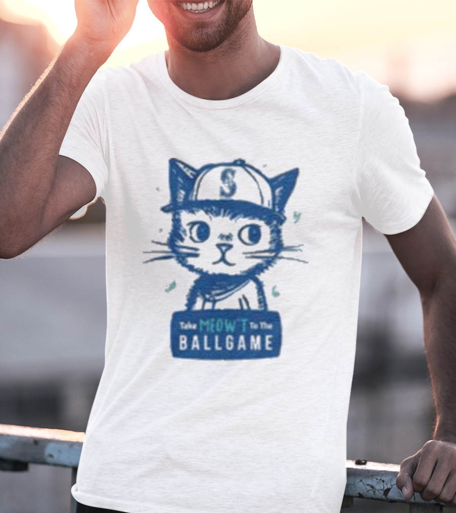 Mariners Take Meow’t To The Ballgame Cat In Baseball Cap T-Shirt