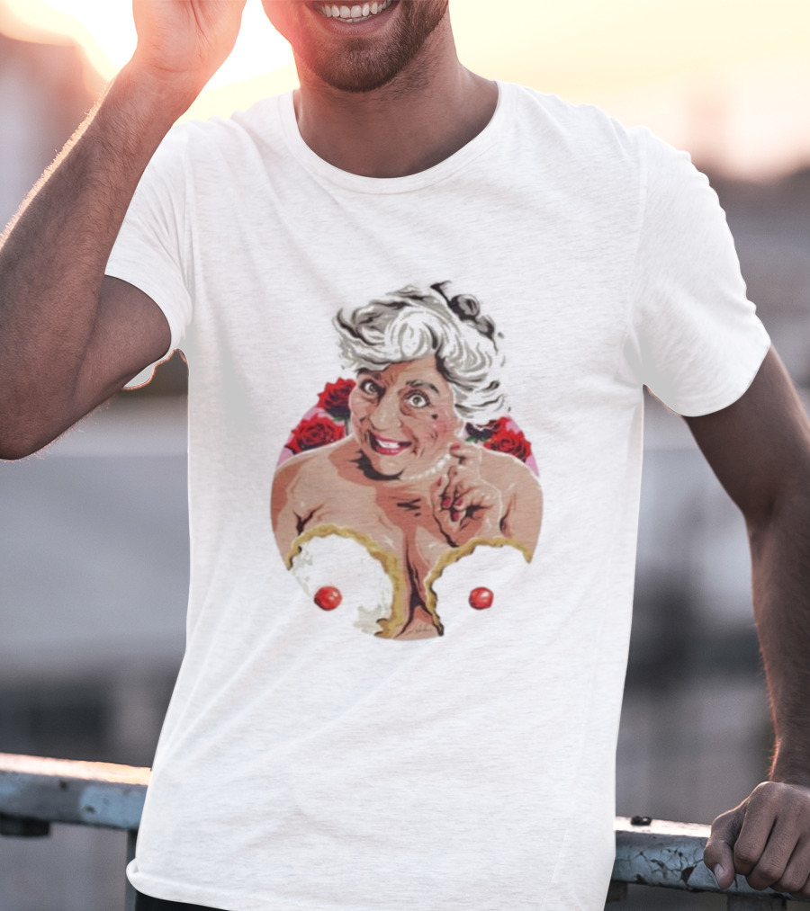 Nordacious Miriam Margolyes Humorous Portrait With Cakes And Roses T-Shirt