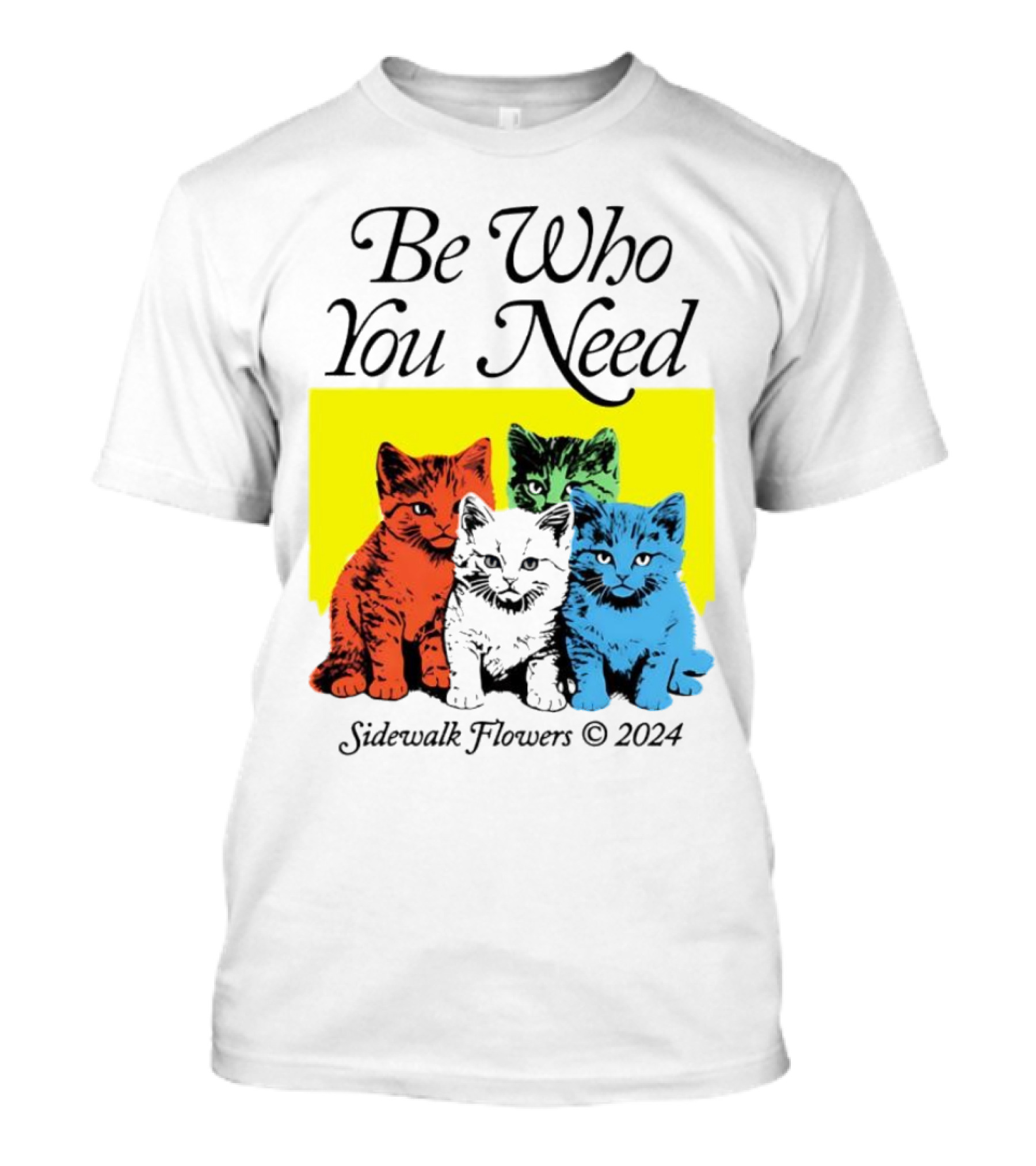 Be Who You Need Colorful Cats Sidewalk Flowers T-Shirt
