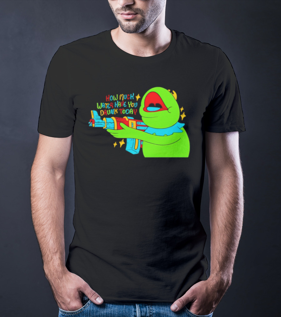 Kermit How Much Water Have You Drunk Today Gun Drawing T-Shirt