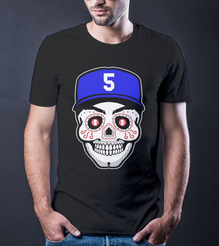 Freddie Freeman Sugar Skull Design Los Angeles Dodgers Number 5 Baseball Cap T-Shirt