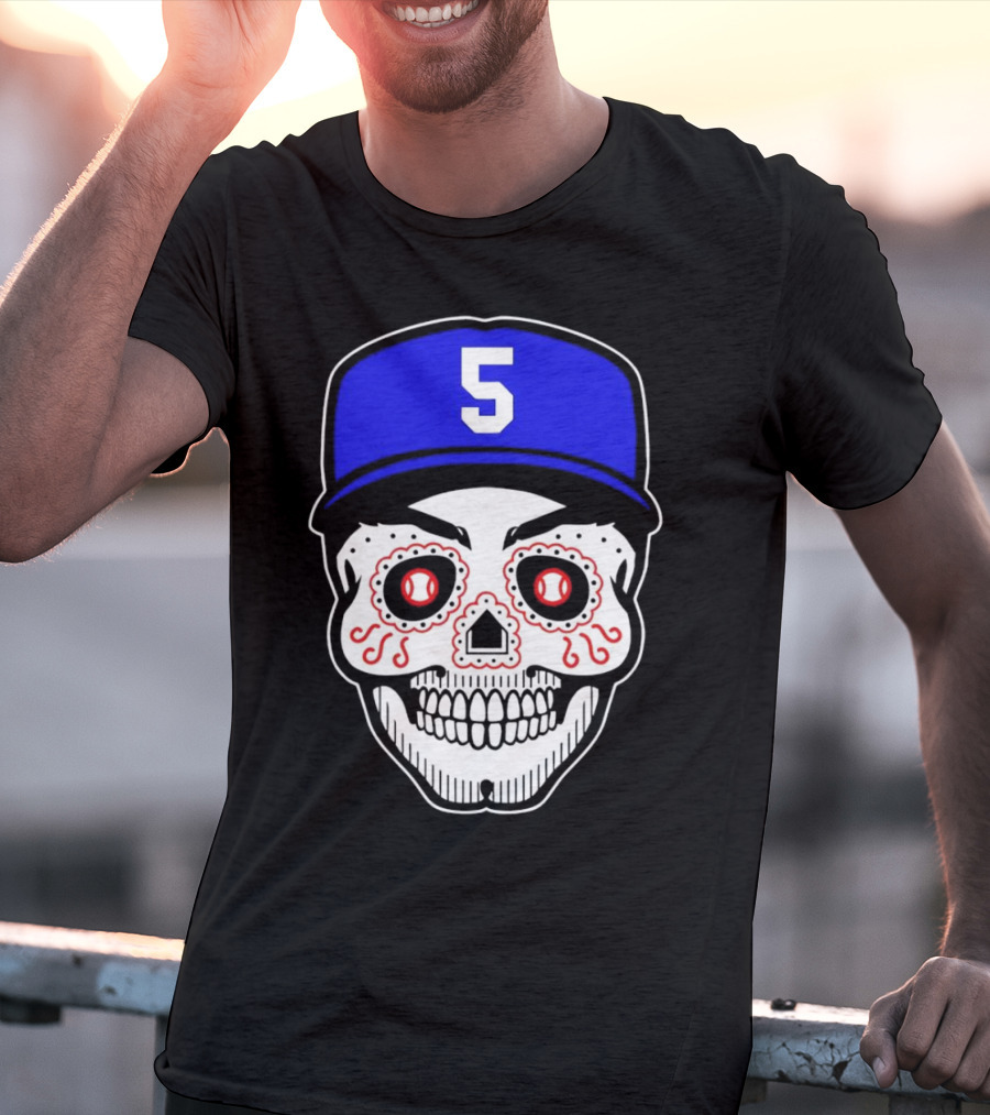 Freddie Freeman Sugar Skull Design Los Angeles Dodgers Number 5 Baseball Cap T-Shirt