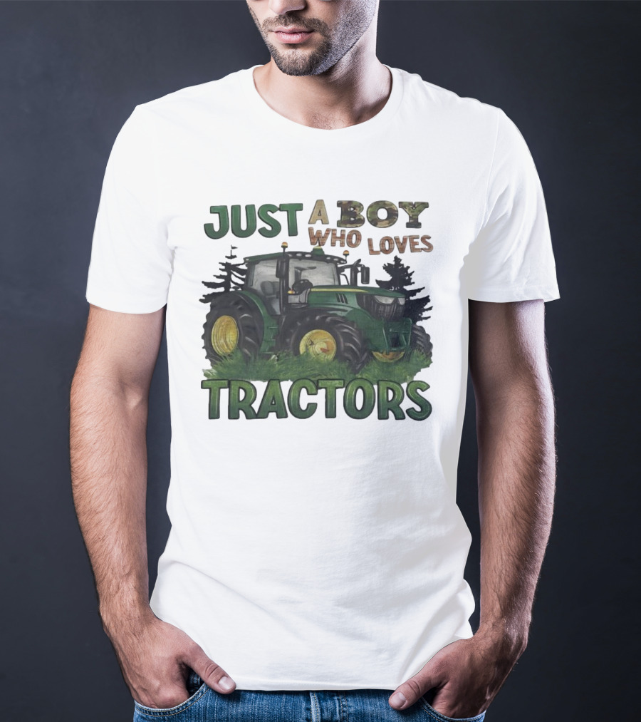 Just A Boy Who Loves Tractors With Green Farm Tractor Image T-Shirt