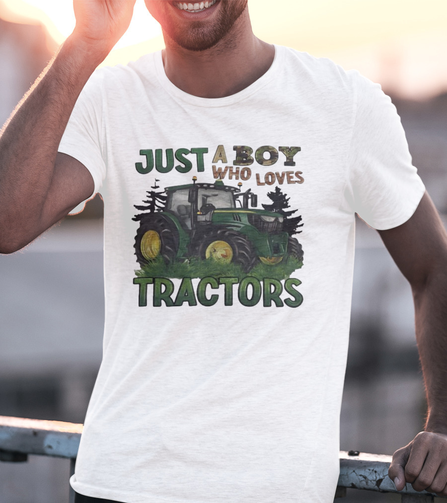 Just A Boy Who Loves Tractors With Green Farm Tractor Image T-Shirt