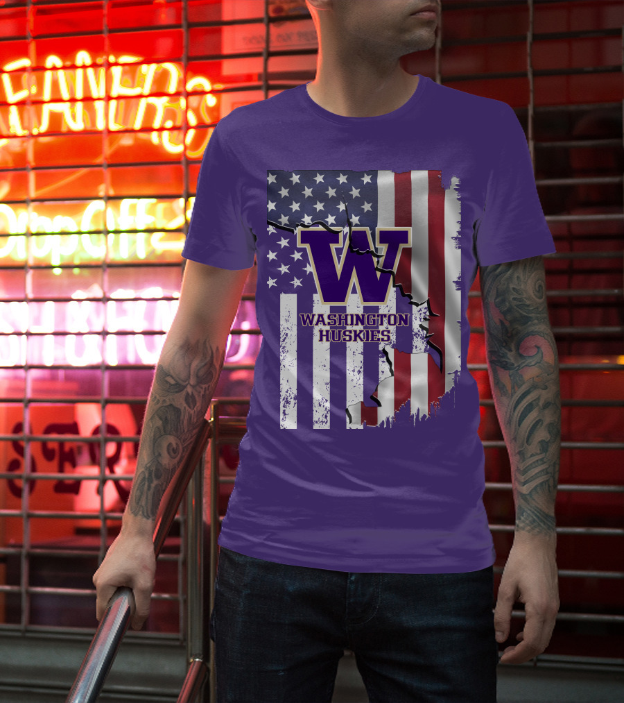 Washington Huskies W Logo American Flag T-Shirt