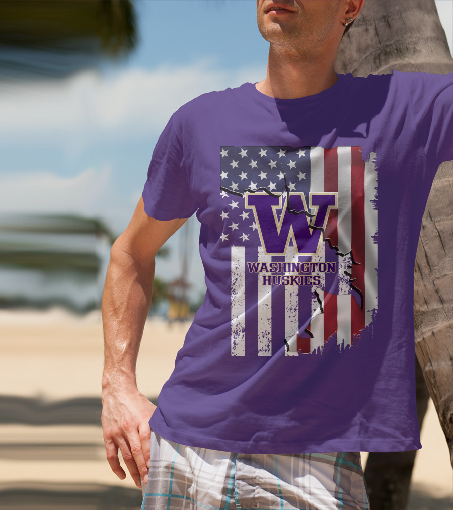 Washington Huskies W Logo American Flag T-Shirt