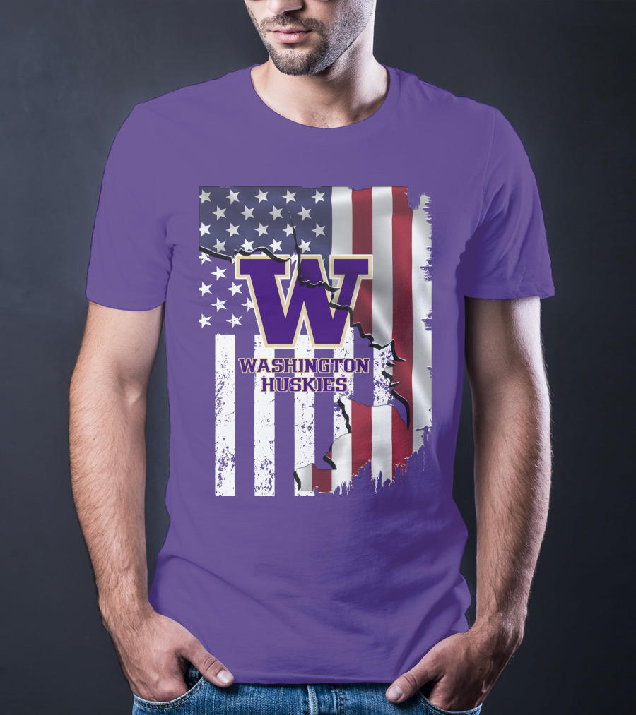 Washington Huskies W Logo American Flag T-Shirt