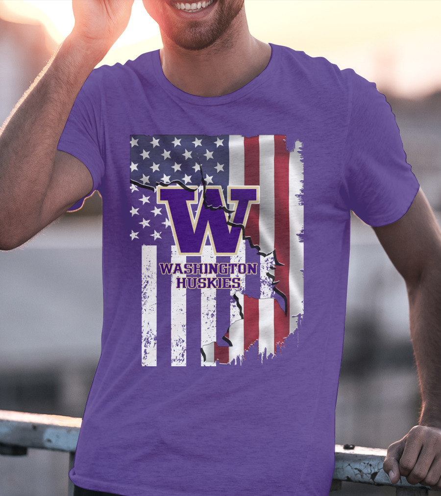 Washington Huskies W Logo American Flag T-Shirt