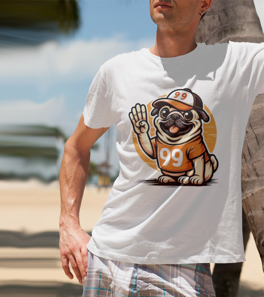99 Pug Dog Sports Cap And Jersey With Number T-Shirt
