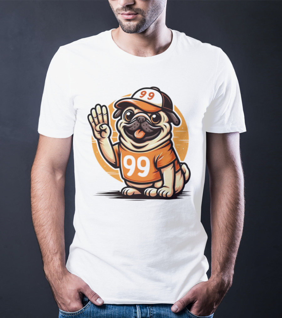 99 Pug Dog Sports Cap And Jersey With Number T-Shirt