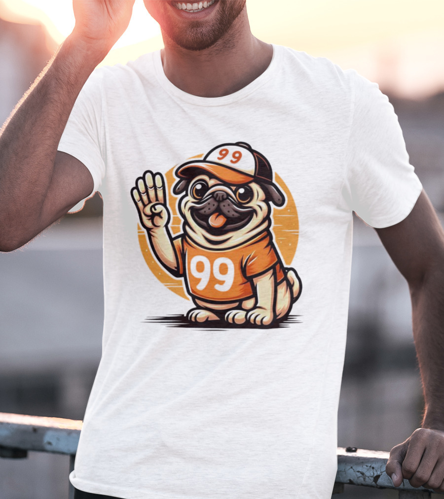 99 Pug Dog Sports Cap And Jersey With Number T-Shirt