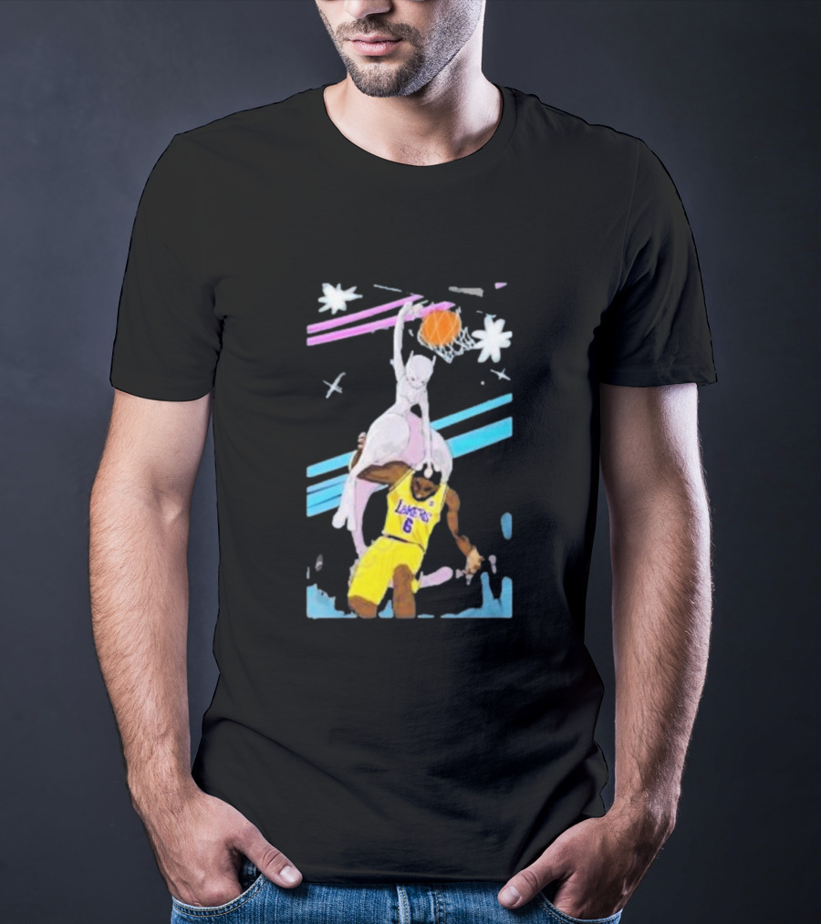 Mewtwo Dunking On Lakers Basketball Star Lebron James T-Shirt