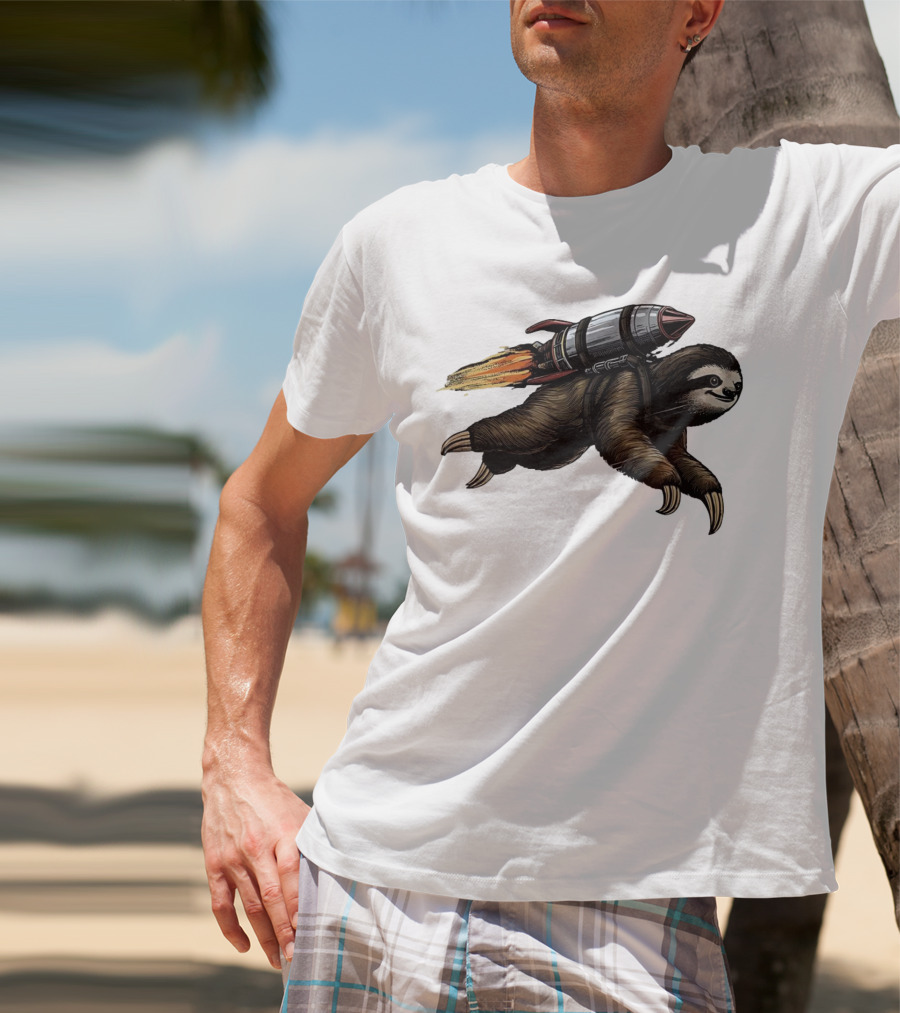Sloth With Rocket-Powered Jetpack In Flight T-Shirt