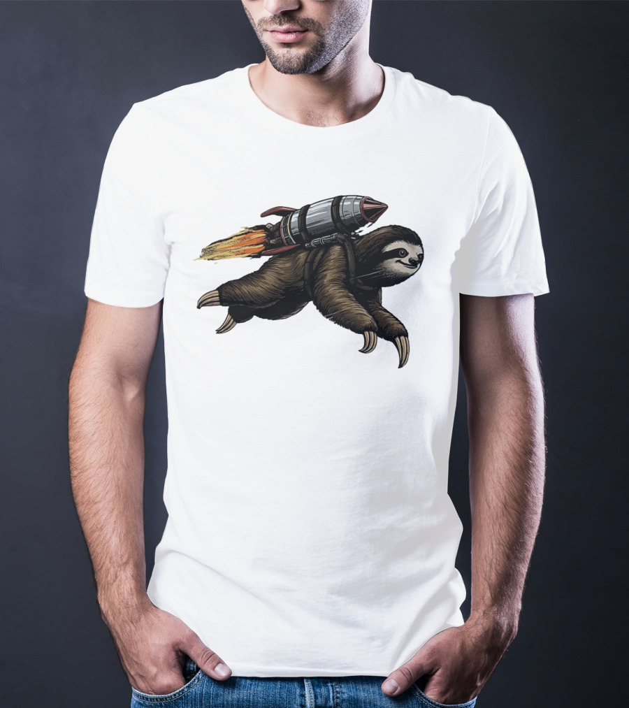 Sloth With Rocket-Powered Jetpack In Flight T-Shirt