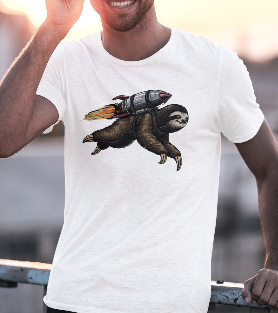 Sloth With Rocket-Powered Jetpack In Flight T-Shirt