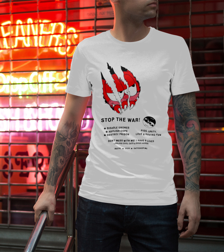 Garfield Stop The War Disable Drones Abolish Cops Destroy Prison Piss Unity Love Having Fun T-Shirt