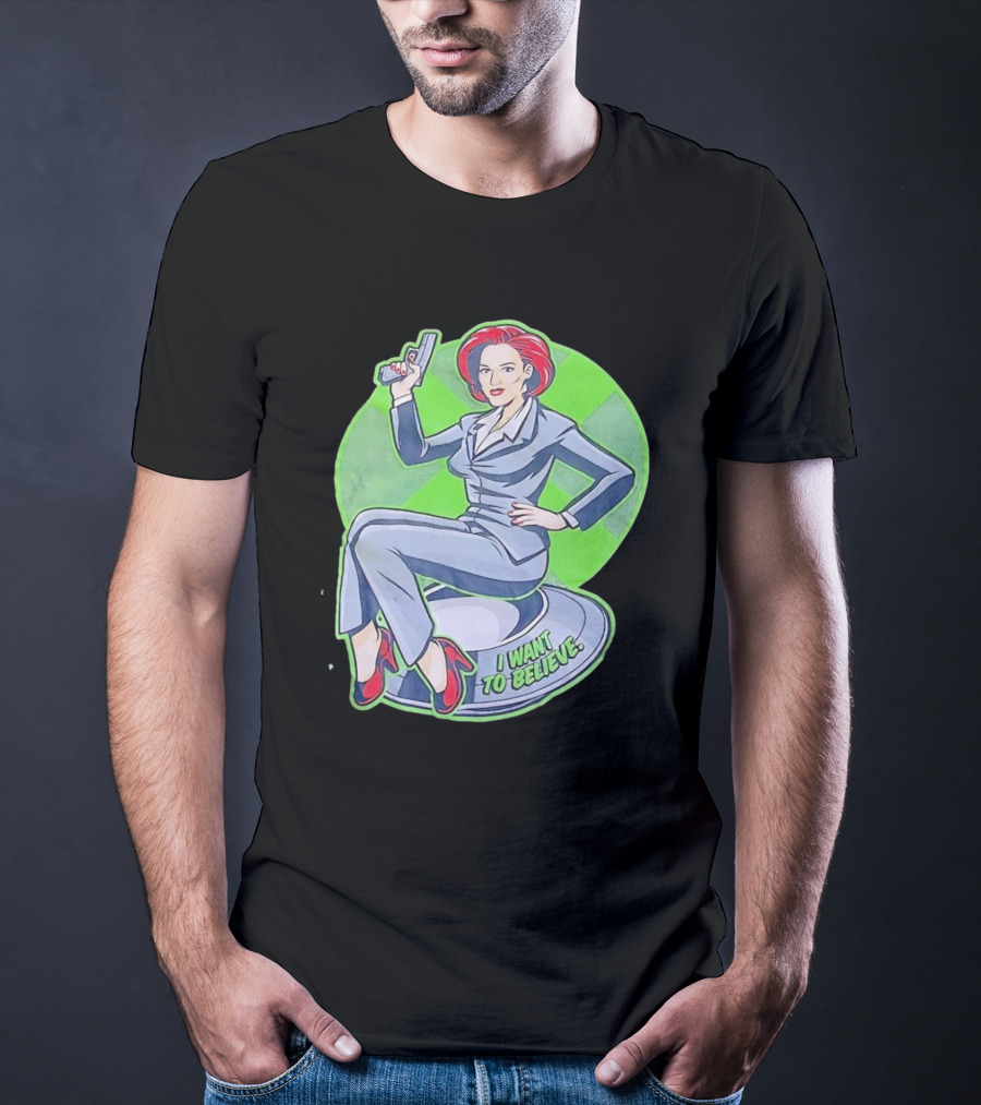 Gillian Anderson I Want To Believe Retro Cartoon Alien T-Shirt
