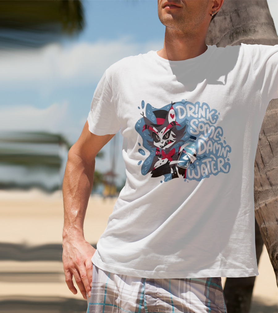 Drink Some Damn Water Wolf Holding Bottle T-Shirt