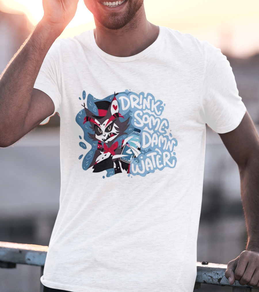 Drink Some Damn Water Wolf Holding Bottle T-Shirt