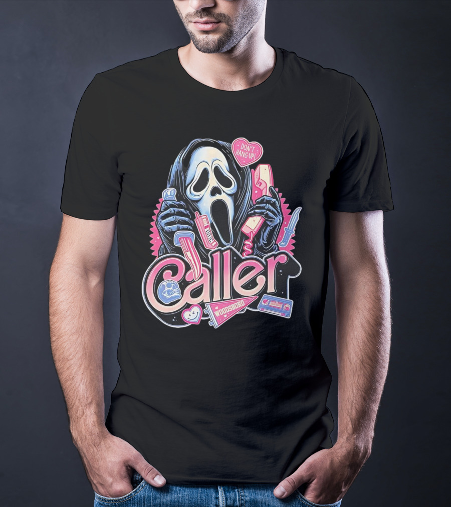 Caller Ghostface Woodsboro Don't Hang Up Pink Telephone Knife T-Shirt