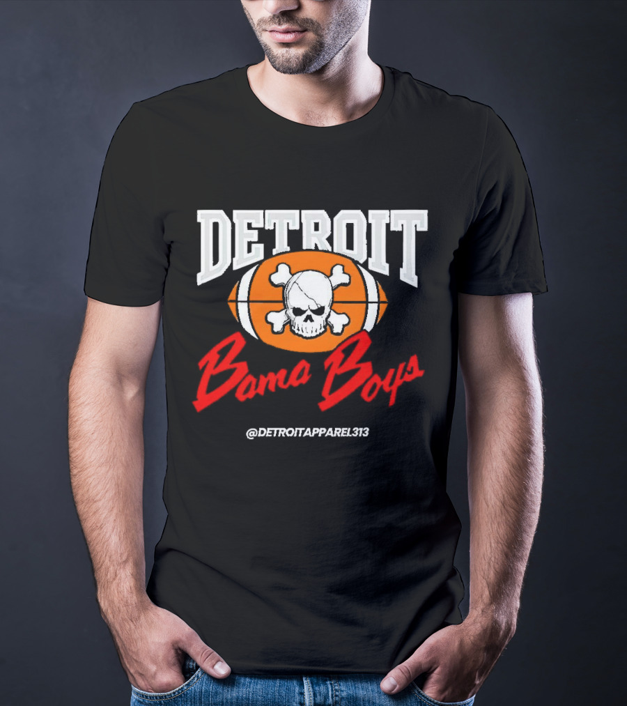 Detroit Bama Boys Skull Football @DetroitApparel313 T-Shirt