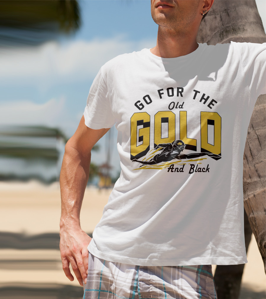 Go For The Old Gold And Black Gold Letters Swimming Scene T-Shirt