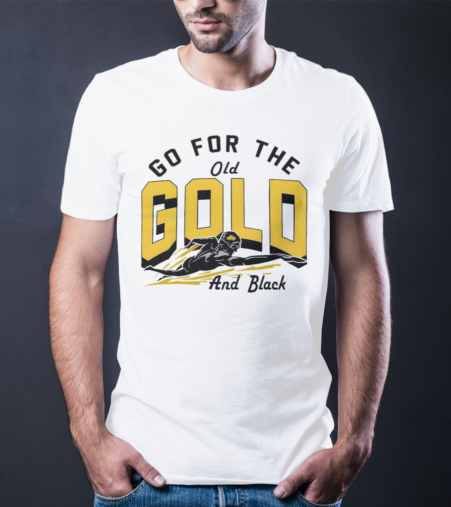 Go For The Old Gold And Black Gold Letters Swimming Scene T-Shirt