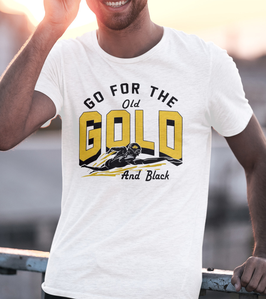 Go For The Old Gold And Black Gold Letters Swimming Scene T-Shirt