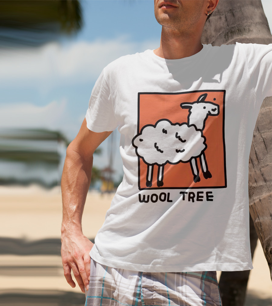 Wool Tree Black Sheep Illustration On Orange Background T-Shirt