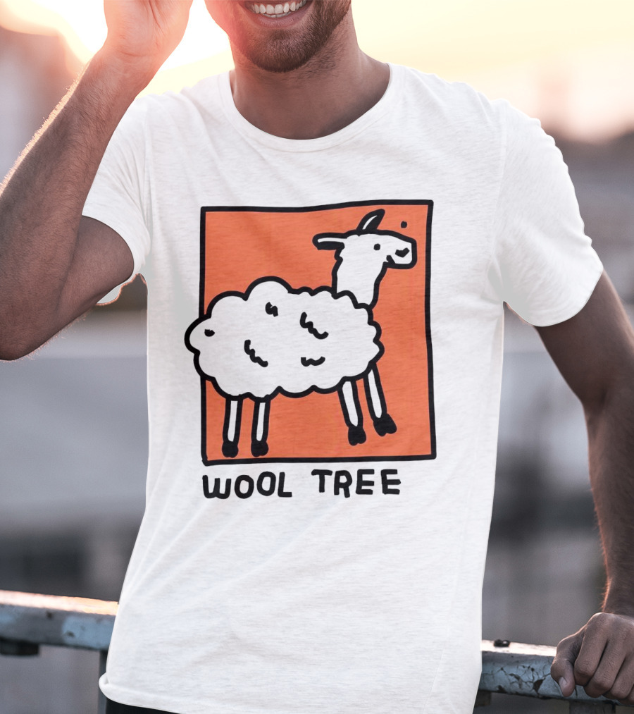 Wool Tree Black Sheep Illustration On Orange Background T-Shirt