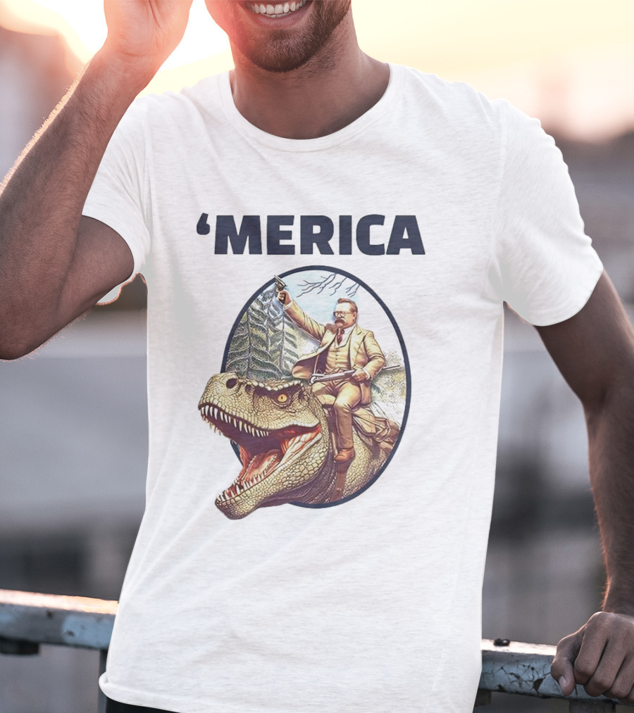 'Merica Chris Long Teddy Roosevelt Riding Allosaurus T-Shirt