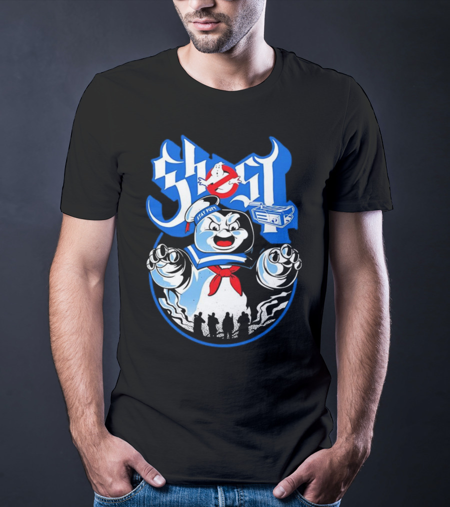 Stay Puft Marshmallow Man Ghostbusters Inspired With Ghostbusters Logo T-Shirt
