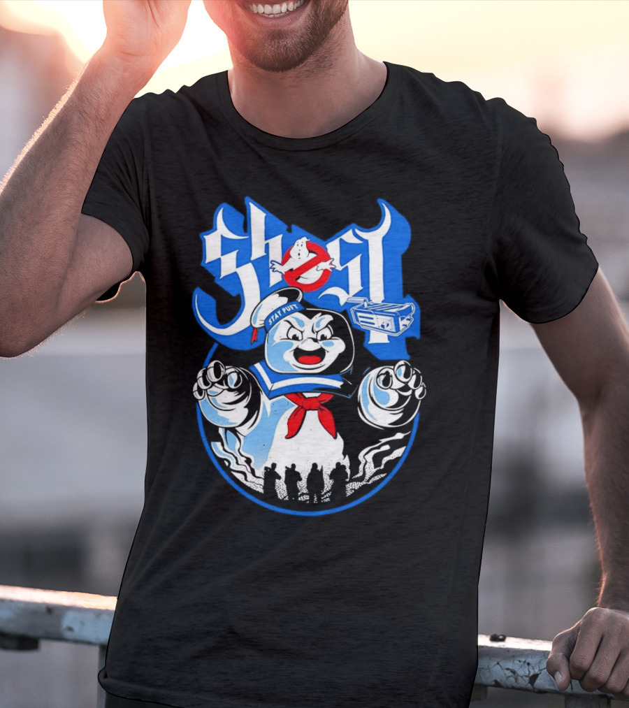 Stay Puft Marshmallow Man Ghostbusters Inspired With Ghostbusters Logo T-Shirt