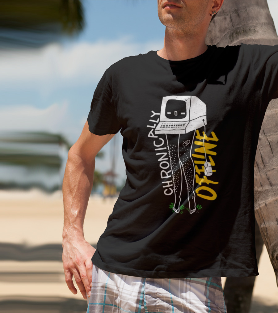 Chronically Offline Computer Head With Cable Legs T-Shirt