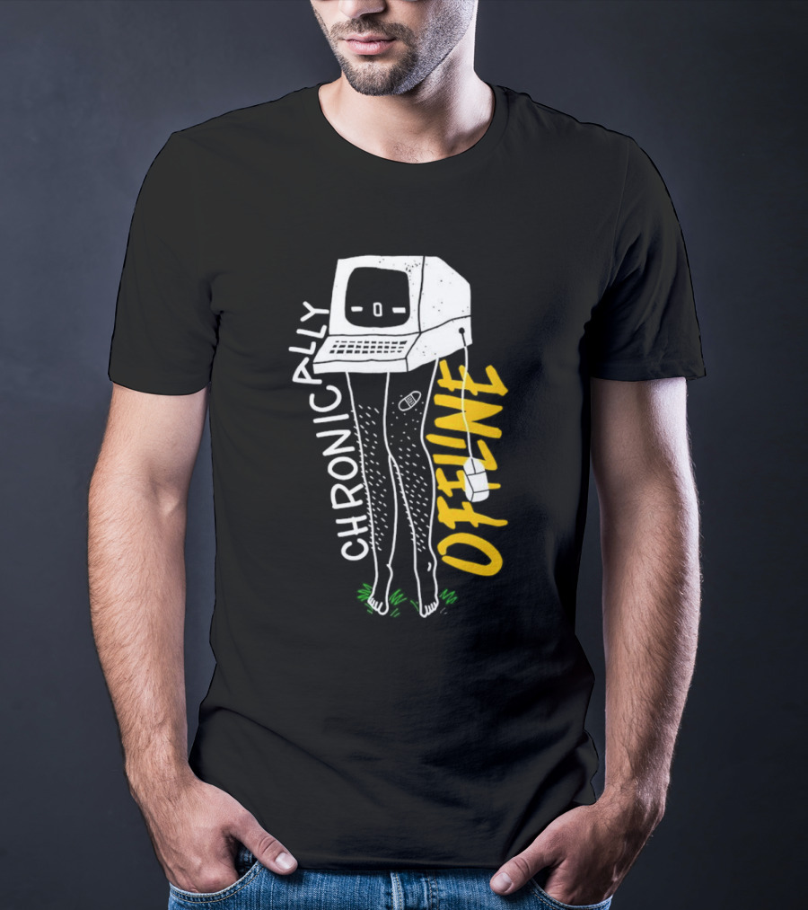 Chronically Offline Computer Head With Cable Legs T-Shirt