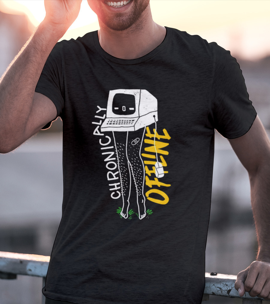 Chronically Offline Computer Head With Cable Legs T-Shirt