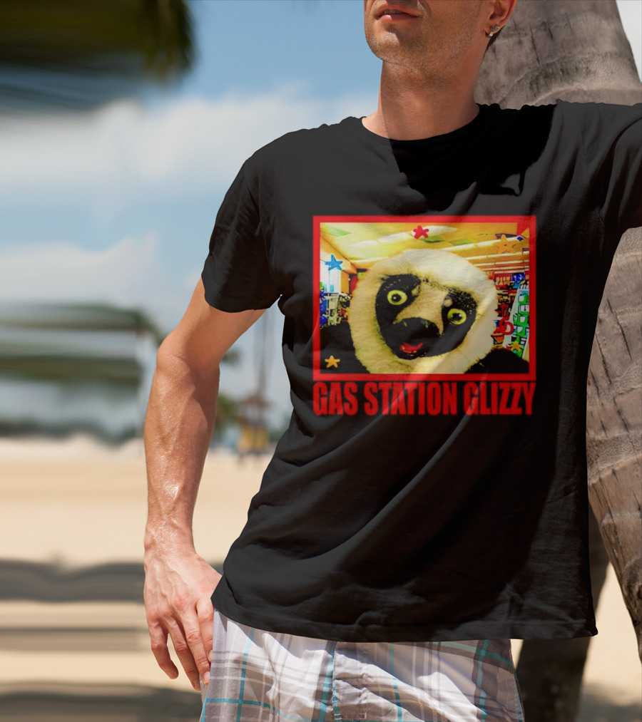 Gas Station Glizzy Funny Lemur Cartoon Inside Store T-Shirt