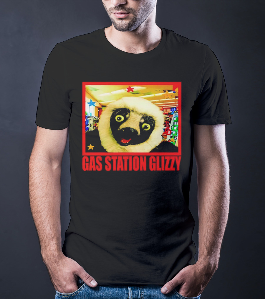 Gas Station Glizzy Funny Lemur Cartoon Inside Store T-Shirt