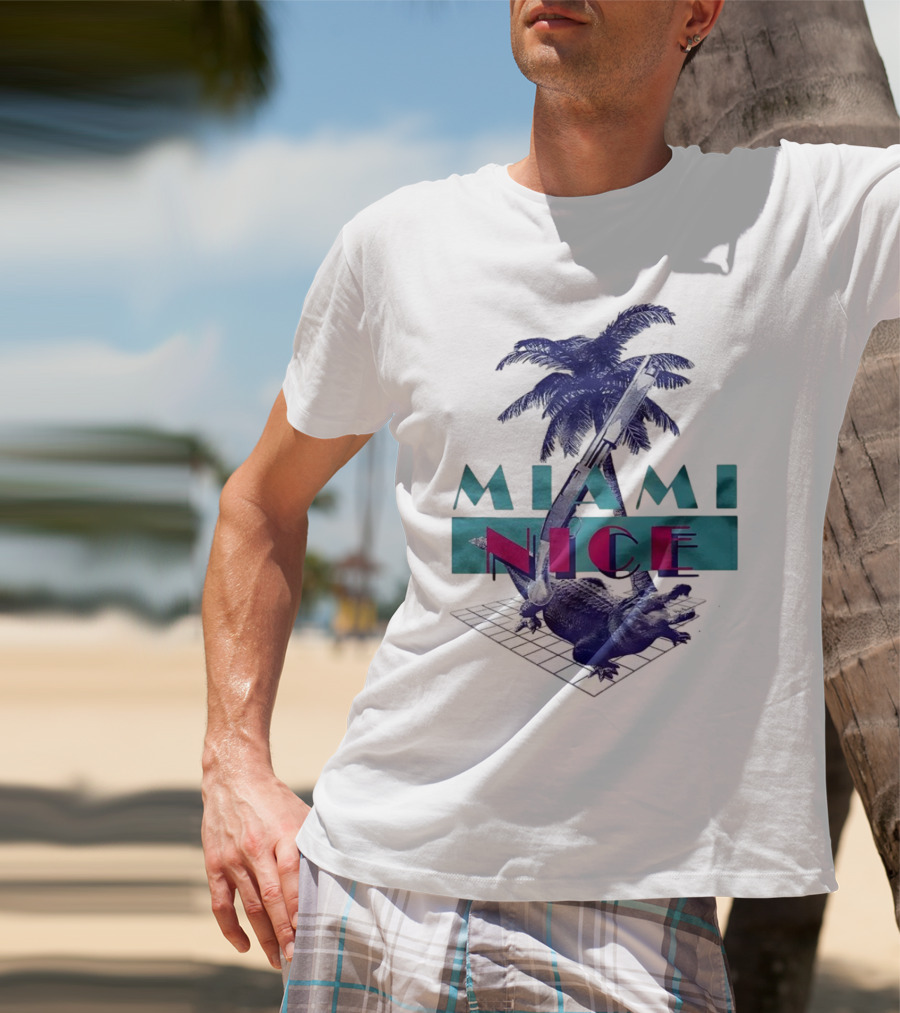 Miami Nice Gator Palm Tree Neon Vibes T-Shirt