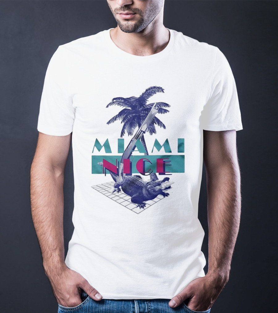 Miami Nice Gator Palm Tree Neon Vibes T-Shirt