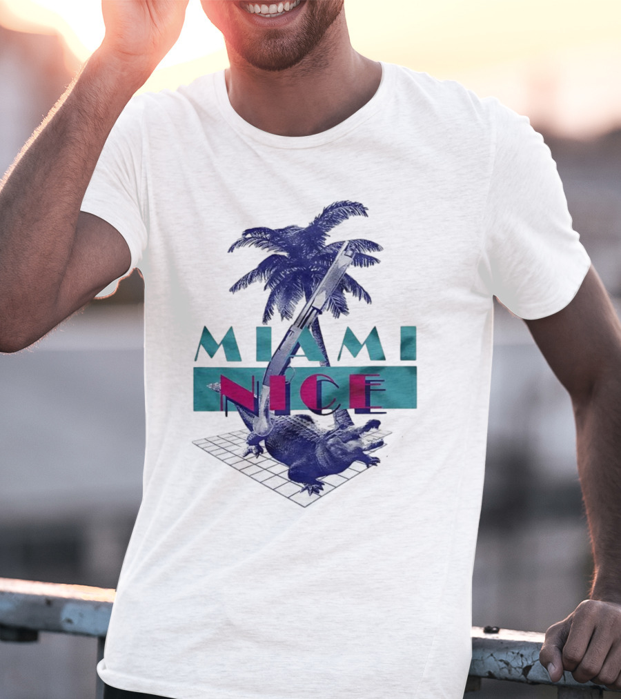 Miami Nice Gator Palm Tree Neon Vibes T-Shirt