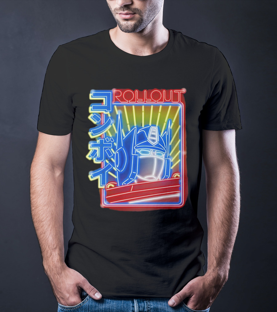 Rollout Neon Prime Robot Head With Japanese Characters T-Shirt