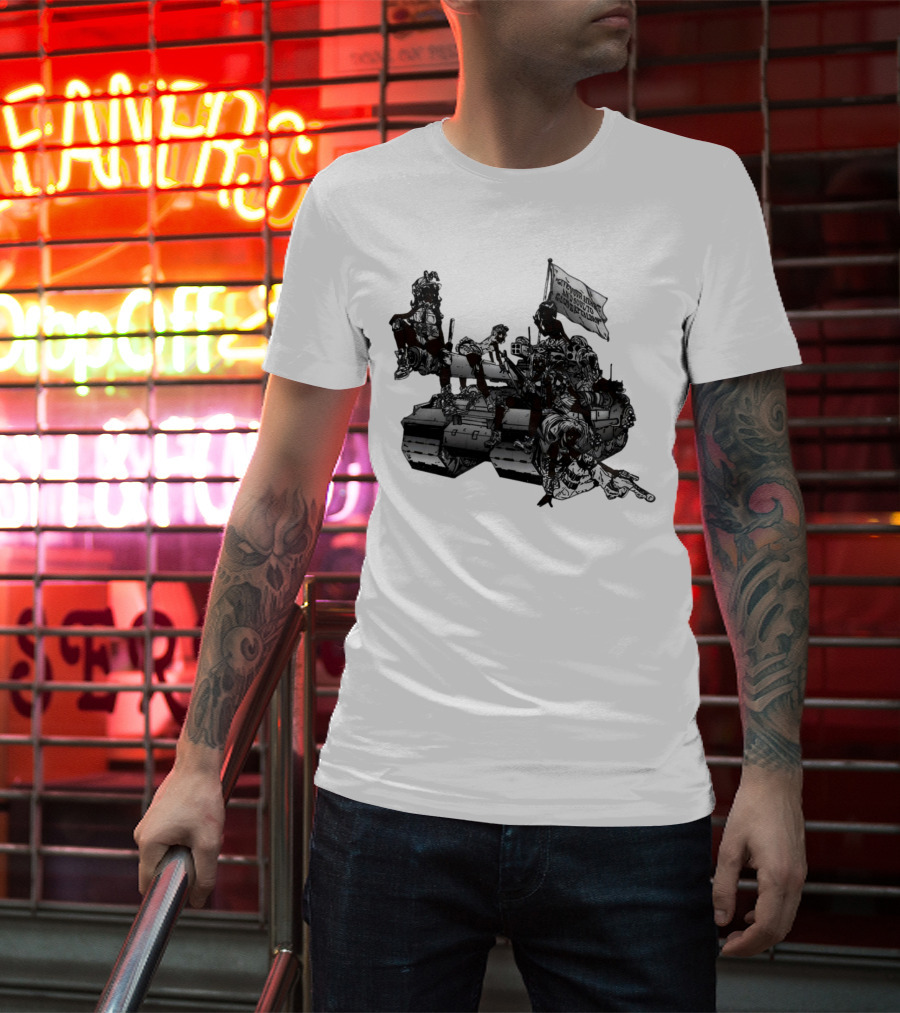 Gods Battalion Cloud White Ebony Battalion Tank With Warriors And Flag T-Shirt