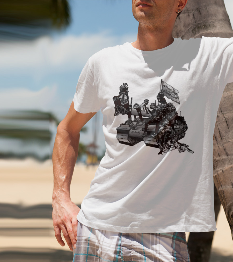 Gods Battalion Cloud White Ebony Battalion Tank With Warriors And Flag T-Shirt