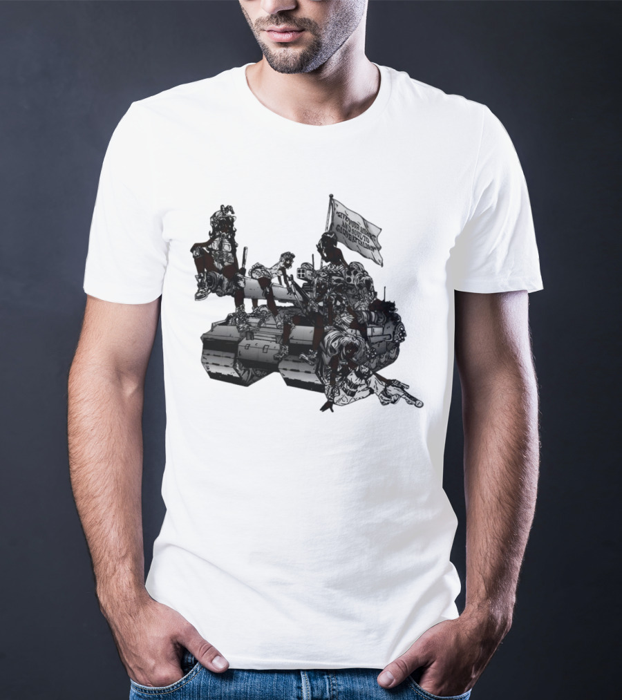 Gods Battalion Cloud White Ebony Battalion Tank With Warriors And Flag T-Shirt