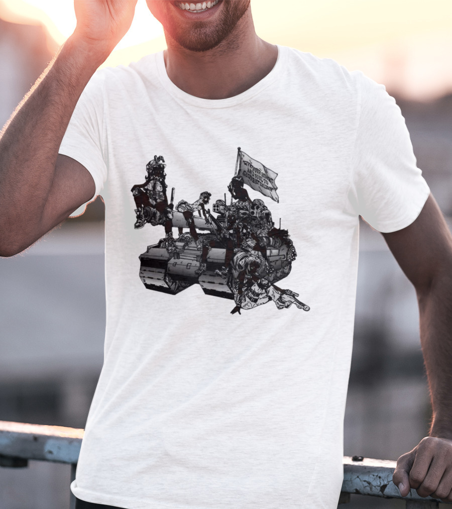 Gods Battalion Cloud White Ebony Battalion Tank With Warriors And Flag T-Shirt