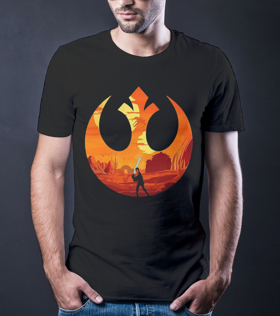 Luke Skywalker The Knight Farmer Tatooine Rebel Symbol Sunset Scene T-Shirt