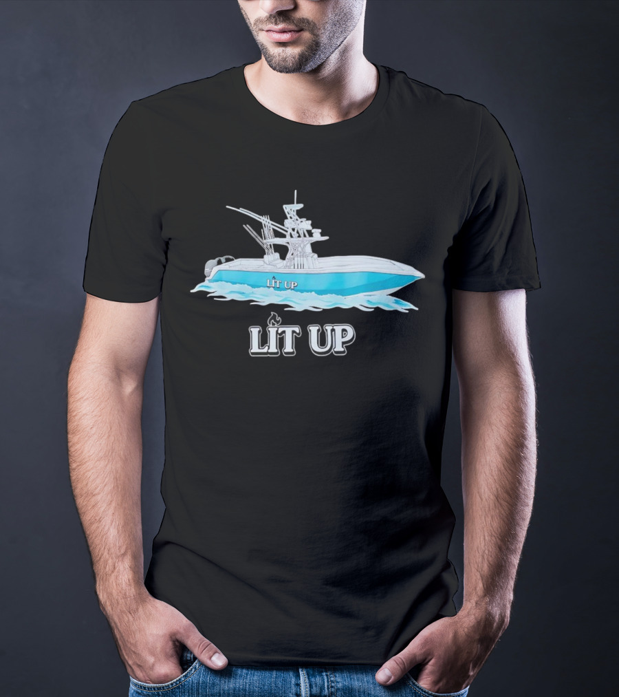 LIT UP Boat Illuminated With Blue Waves T-Shirt